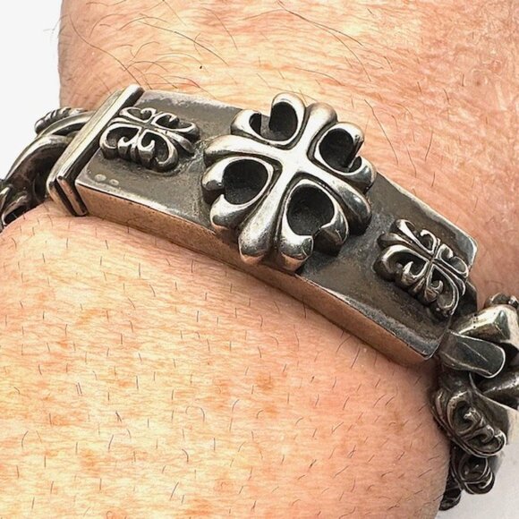 A&G Amal Guessous Rare Fancy Cuban Triple Cross ID Bracelet .925 - Picture 4 of 9
